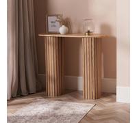OHS Madison Console Table Ribbed Engineered Wood Entryway Display Desk in Light Brown OHS Light Brown