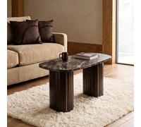 Ohs Madison Ribbed Long Coffee Table Living Room Office - Dark Brown/marble Effect