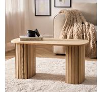 Ohs Madison Ribbed Long Coffee Table Living Room Office End Side Table - Natural Wood