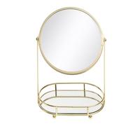 OHS Makeup Vanity Mirror with Oval Mirror Tray, Round Double Sided Makeup Mirror with 360° Adjustable Bathroom Mirrors Skincare Make Up Countertop Cosmetic Mirrors, Gold