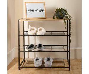 Ohs Manhattan 4 Tier Metal Frame Freestanding Shelf Storage Shoe Organiser - Wood/black