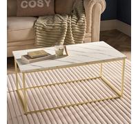 Ohs Manhattan Coffee Table With Metal Frame Living Room Home Decor - White Marble/gold