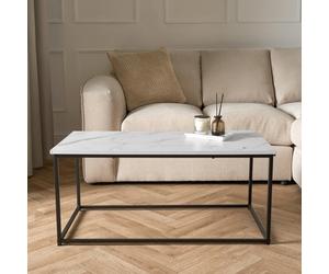 Ohs Manhattan Marble Effect Coffee Table Living Room Modern Office Metal Frame Home Decor