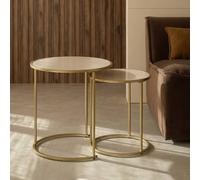 OHS Manhattan Marble Effect Nest of 2 Round Side Coffee Table in Natural OHS Natural
