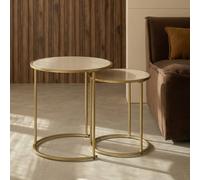 Ohs Manhattan Marble Effect Nest Of 2 Round Side Coffee Table - Natural/gold