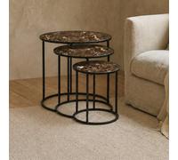 Ohs Manhattan Marble Effect Nest Of 3 Round Side Coffee Table - Chocolate Marble