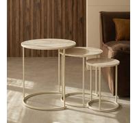 OHS Manhattan Marble Effect Nest of 3 Round Side Coffee Table in Cream OHS Cream