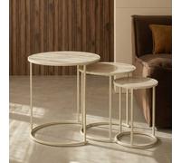 Ohs Manhattan Marble Effect Nest Of 3 Round Side Coffee Table - Travertine