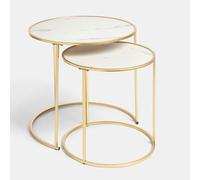 Ohs Manhattan Round Nesting Side Coffee Table Set Of 2 - White Marble/gold