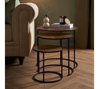 Ohs Manhattan Round Nesting Side Coffee Table With Metal Frame - Dark Wood