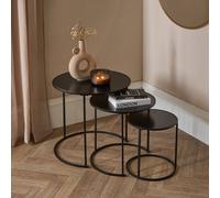 OHS Manhattan Round Nesting Side Coffee Table with Metal Frame in Black OHS Black