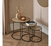 OHS Manhattan Round Nesting Side Coffee Table with Metal Frame in Light Oak OHS Light Oak