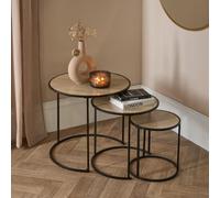 Ohs Manhattan Round Nesting Side Coffee Table With Metal Frame - Light Wood