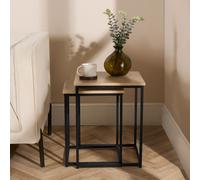 Ohs Manhattan Set Of 2 Square Nest Of Tables Modern End Side Coffee Table - Wood Effect