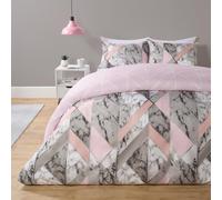 OHS Marble Duvet Cover Pillowcases Bedding Reversible Quilt Set Geo Soft in Pink | Size: Double OHS Pink Double