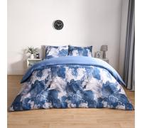 OHS Marble Duvet Cover Set Quilt Bedding Reversible, Navy - Double