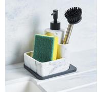 Ohs Marble Effect Kitchen Soap Dispenser Sponge Holder Organiser