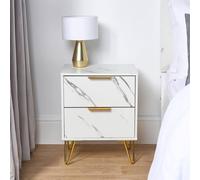 OHS Marble Effect Nightstand Bedside Table End Side Cabinet in White OHS White