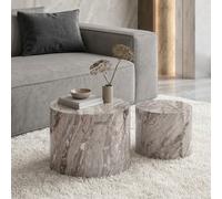 Ohs Marble Effect Set Of 2 Round Tables Side Coffee Table - Grey