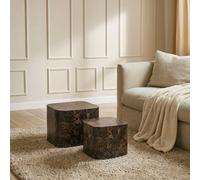 Ohs Marble Effect Set Of 2 Square Tables Side Coffee Table - Chocolate