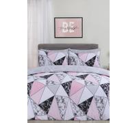 Dreamscene Marble Geo Duvet Cover with Pillowcase Bedding Set - Pink / King