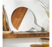 OHS Marble with Acacia Wood Cheese Board Round Charcuterie Serving Boards with Handle Chopping Boards Pizza Meat Bread Serving Platter Grazing Carving Board