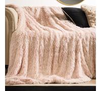 OHS Marl Fluffy Fleece Throw Super Soft Decorative Blanket in Baby Pink | Size: 150 cm × 200 cm OHS Baby Pink 150 cm × 200 cm