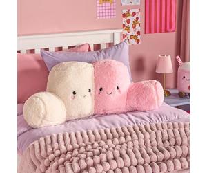OHS Marshmallow Cuddle Cushion, Comfy Reading Pillows Super Soft Cosy Flannel Fleece Support Pillow with Arms Gaming Cushion for Girls Snuggle Hug Pillow Relaxing at Home, Pink/White