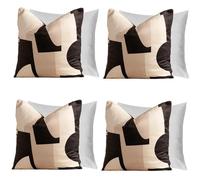 OHS Matt Velvet Abstract Cushions Set of 4 with Covers - Ultra Soft Throw Pillows for Living Room Sofa, Black/White