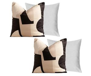 OHS Matt Velvet Cushions with Covers Included Abstract Geometric, Pack of 2 Throw Pillows Filled Cushion Covers Soft Comfy Bedroom Living Room Cushion Pads, Black/White