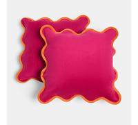 OHS Matte Velvet Cushion Covers Set of 2 Scallop Edge, Gifts for Women Super Soft Decorative Throw Pillow Cover with Invisible Zipper Cushion Covers 45 x 45 for Bedroom Living Room, Hot Pink/Orange