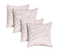 OHS Matte Velvet Cushion Covers Set of 4, Super Soft Zebra Cushion Covers 45 x 45 Decorative Square Throw Pillow Cover with Invisible Zipper for Sofa Bedroom Living Room, Natural