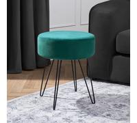 OHS Matte Velvet Dressing Table Stool Ottoman Hairpin Round Vanity Seat Makeup Chair in Teal OHS Teal