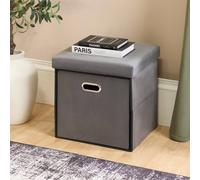 OHS Matte Velvet Ottoman Storage Drawer Cube Unit Shoe Organiser in Charcoal OHS Charcoal