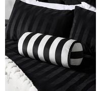 OHS Matte Velvet Round Bolster Cushion Stripe Pillow Cushions Soft Neck Roll Pillow for Sleeping Armrest Back Yoga Bolster Cushion for Sofa Bed, Monochrome - 46 x 20cm