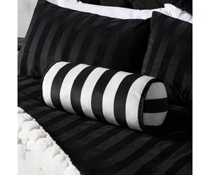 OHS Matte Velvet Round Bolster Cushion Stripe Pillow Cushions Soft Neck Roll Pillow for Sleeping Armrest Back Yoga Bolster Cushion for Sofa Bed, Monochrome - 46 x 20cm