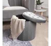 Ohs Matte Velvet Round Ottoman Seat Storage Footstool Tub - Charcoal