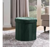 Ohs Matte Velvet Round Ottoman Seat Storage Footstool Tub - Forest Green