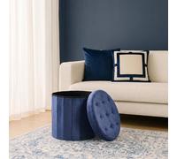 OHS Matte Velvet Round Ottoman Stool Storage Seat Footstool Tub in Navy OHS Navy