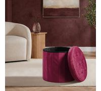 OHS Matte Velvet Round Ottoman Stool Storage Seat Footstool Tub in Plum OHS Plum