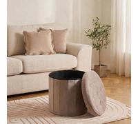 OHS Matte Velvet Round Ottoman Stool Storage Seat Footstool Tub in Taupe OHS Taupe