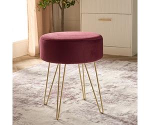 Ohs Matte Velvet Stool Hairpin Round Seat Cushioned Foot Rest - Dark Berry