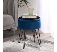 Ohs Matte Velvet Stool Hairpin Round Seat Cushioned Foot Rest - Navy Blue