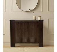 OHS Medium Radiator Cover Ribbed, Modern Slatted Front MDF Cabinet Decorative Heater Cover with Top Shelf Radiator Covers for Living Room Bedroom Hallway, Dark Wood - 102 x 82 x 19cm
