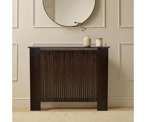 OHS Medium Radiator Cover Ribbed, Modern Slatted Front MDF Cabinet Decorative Heater Cover with Top Shelf Radiator Covers for Living Room Bedroom Hallway, Dark Wood - 102 x 82 x 19cm