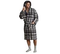 OHS Mens Dressing Gowns Teddy Fleece, Gifts for Men Super Soft Warm Tartan Check Bathrobe with Hood & Pockets Luxury Oversized Fluffy Dressing Gown Men, Charcoal Grey One Size