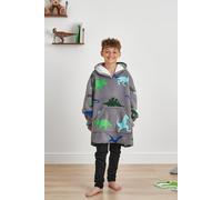 OHS Men's Oversized Sherpa Fleece Dinosaur Print Hoodie Blanket in Grey OHS Grey One Size