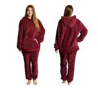 OHS Mens Pyjamas Set, Two Piece Waffle Fleece Pyjamas Women Hooded Top Elasticated Cuff Bottoms Soft Warm Winter Fleece Loungewear Women, Burgundy