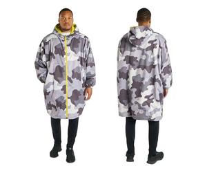 OHS Mens Waterproof Coat Changing Robe, Oversized Camouflage Dry Robes Adult Womens Lightweight Fleece Lining Mens Dry Robe with Hood & Pockets Breathable Ladies Coats for Outdoor, Grey/Green - L/XL