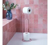 OHS Metal Freestanding Toilet Roll Holder Organiser Tissue Paper Storage in Pink OHS Pink